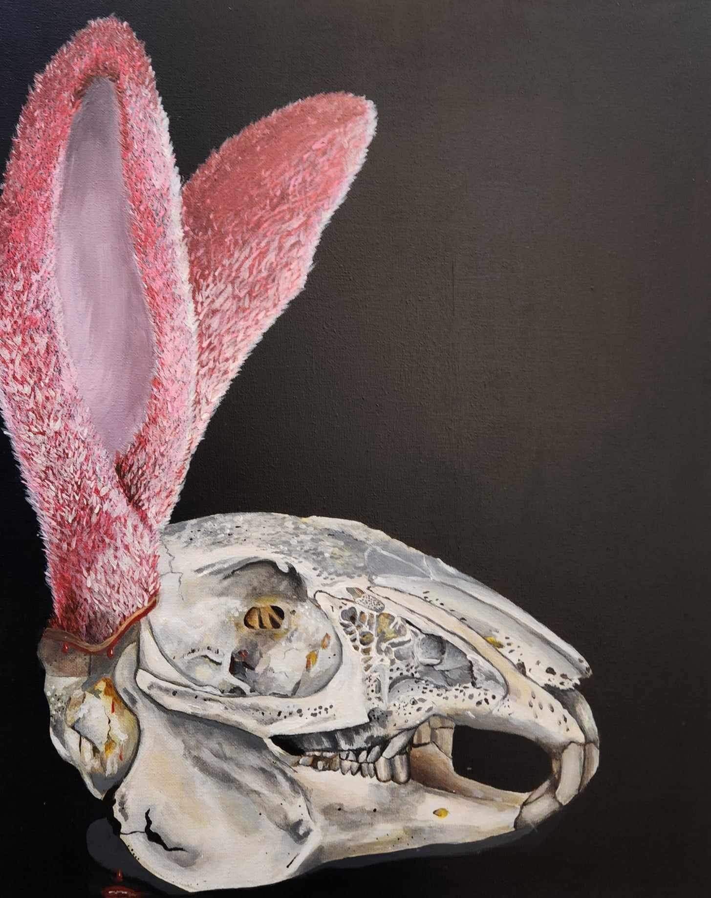 Bunny skull with fluffy pink ears